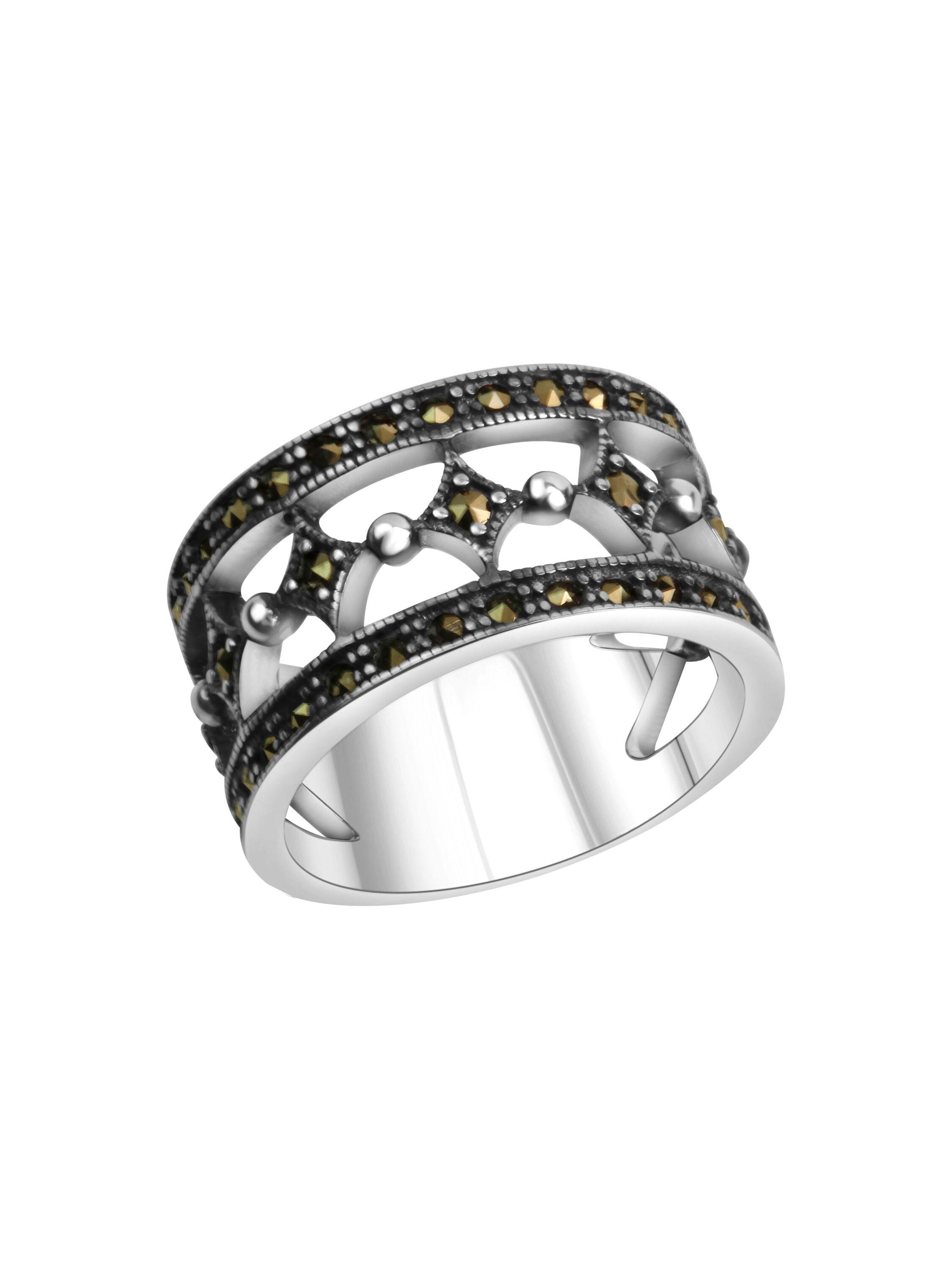 Zeeme Gemstones Ring Silber 925 oxidiert mit 40x Markasit