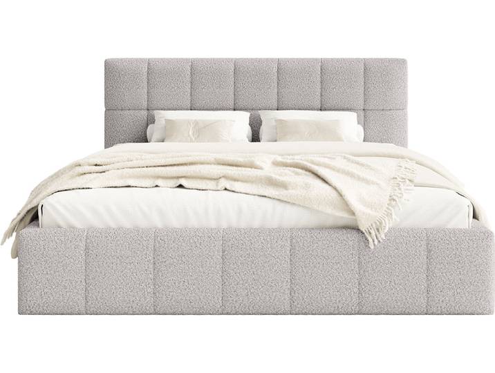 FEDVE Polsterbett Moura aus Bouclé-Stoff 160x200 cm, Hellgrau