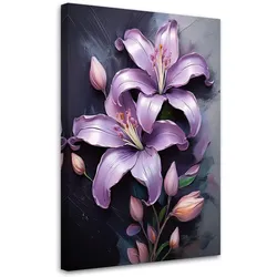 WANDBILD lila bemalte lilienblumen