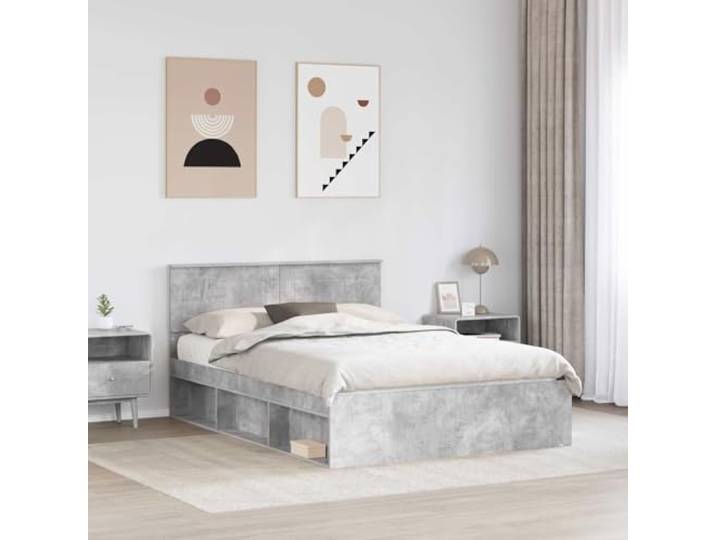 SKTQYQO Doppelbett 140 x 190 cm Beton Holz Modernes Kopfteil mit festem Lattenrost, Tragkraft 200 kg, einfache Reinigung