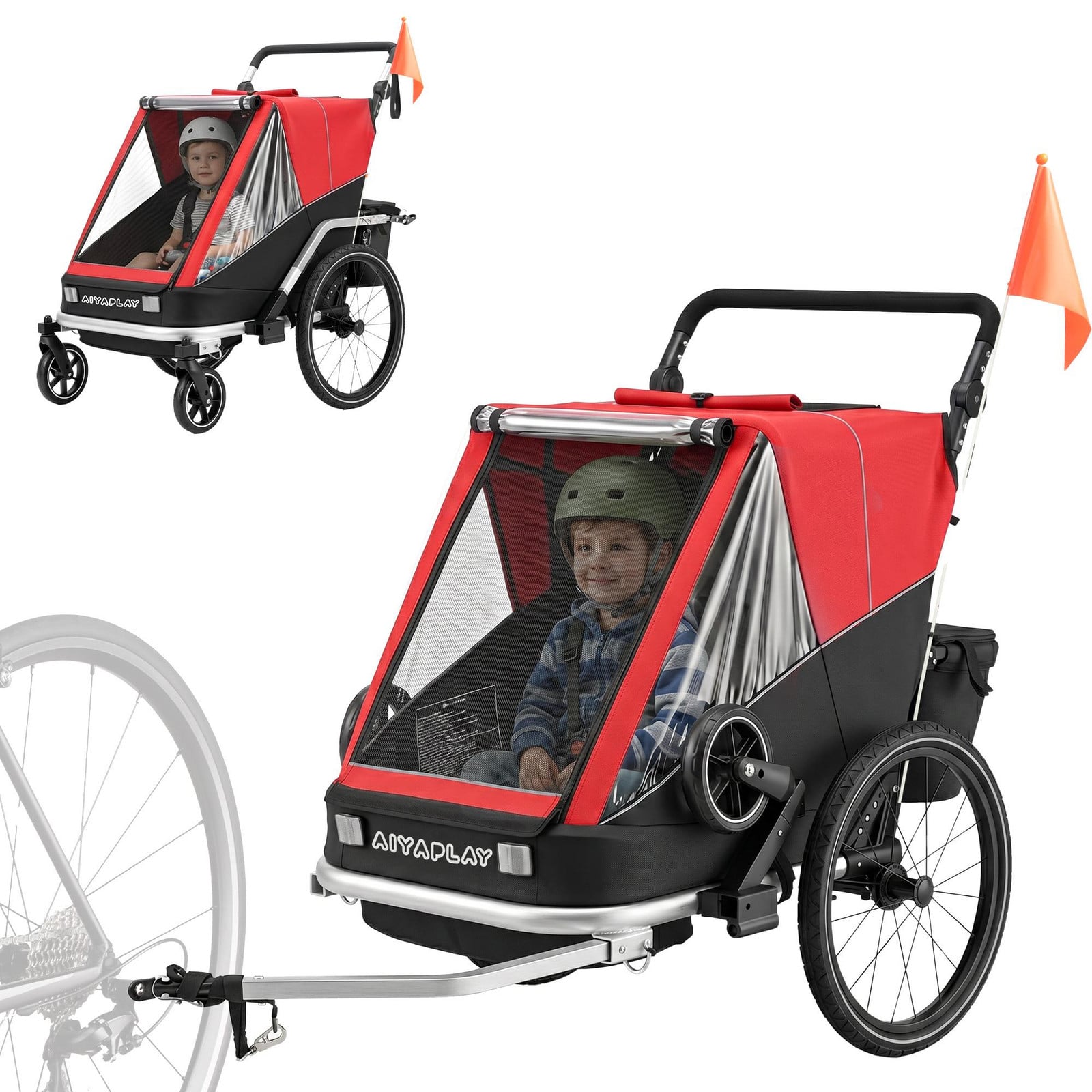 AIYAPLAY 2-in-1 fietsaanhanger en kinderwagen voor 2 kinderen