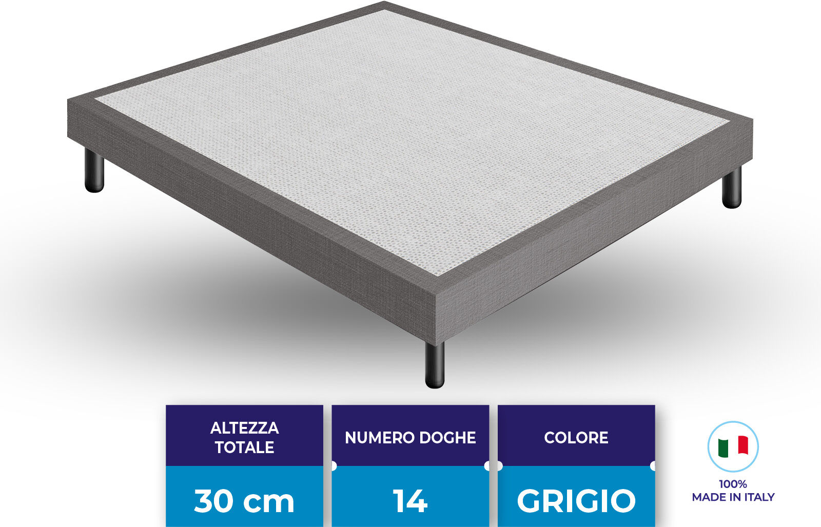 Materassi e doghe Letto Sommier con rivestimento in tessuto sfoderabile 80x190 Singolo (Standard) Grigio