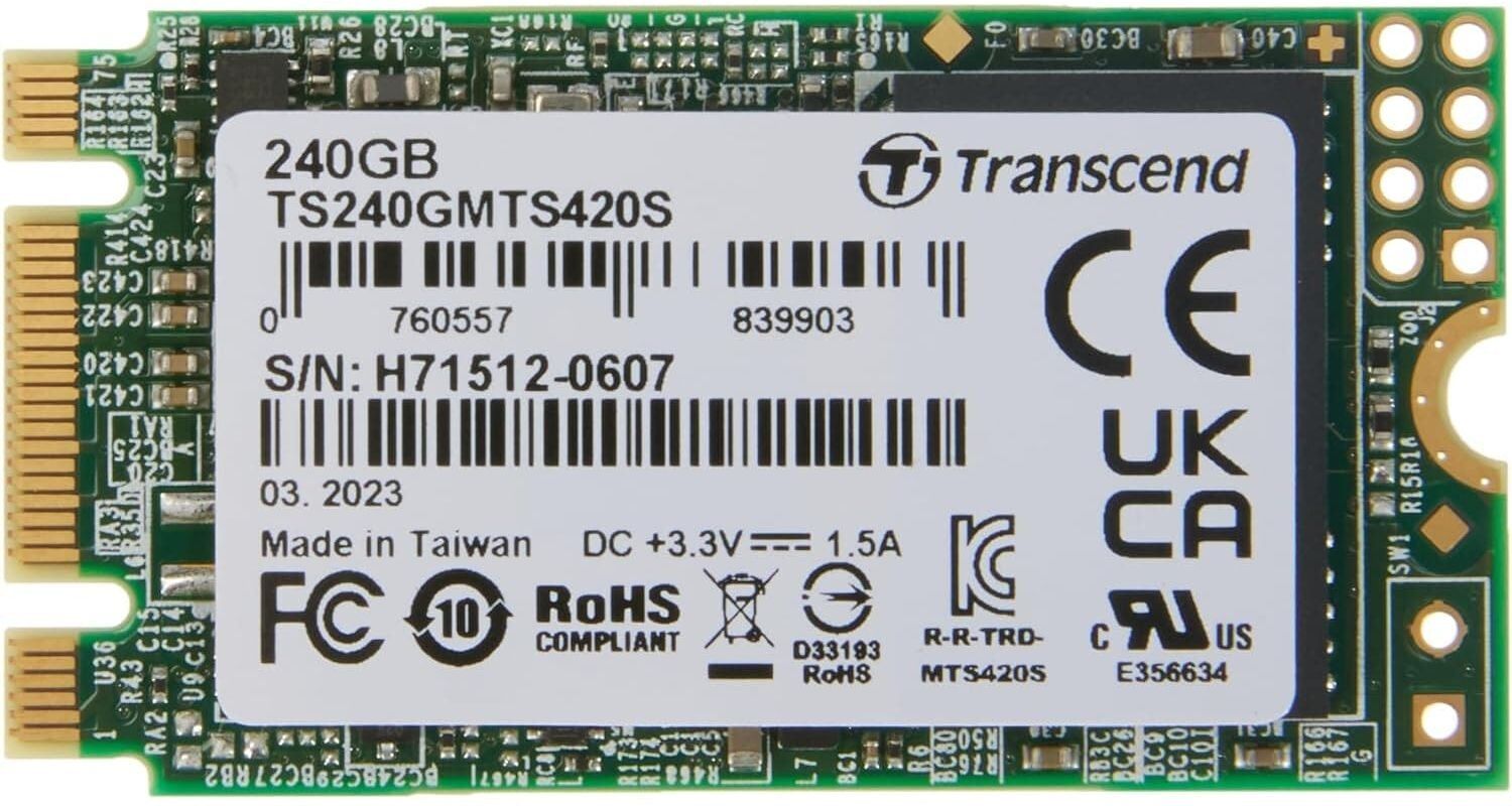 Transcend MTS420S 240 GB M.2 2242 SATA III 6 Gb/s Internal Solid State Drive (SSD) 3D TLC NAND (TS240GMTS420S), New