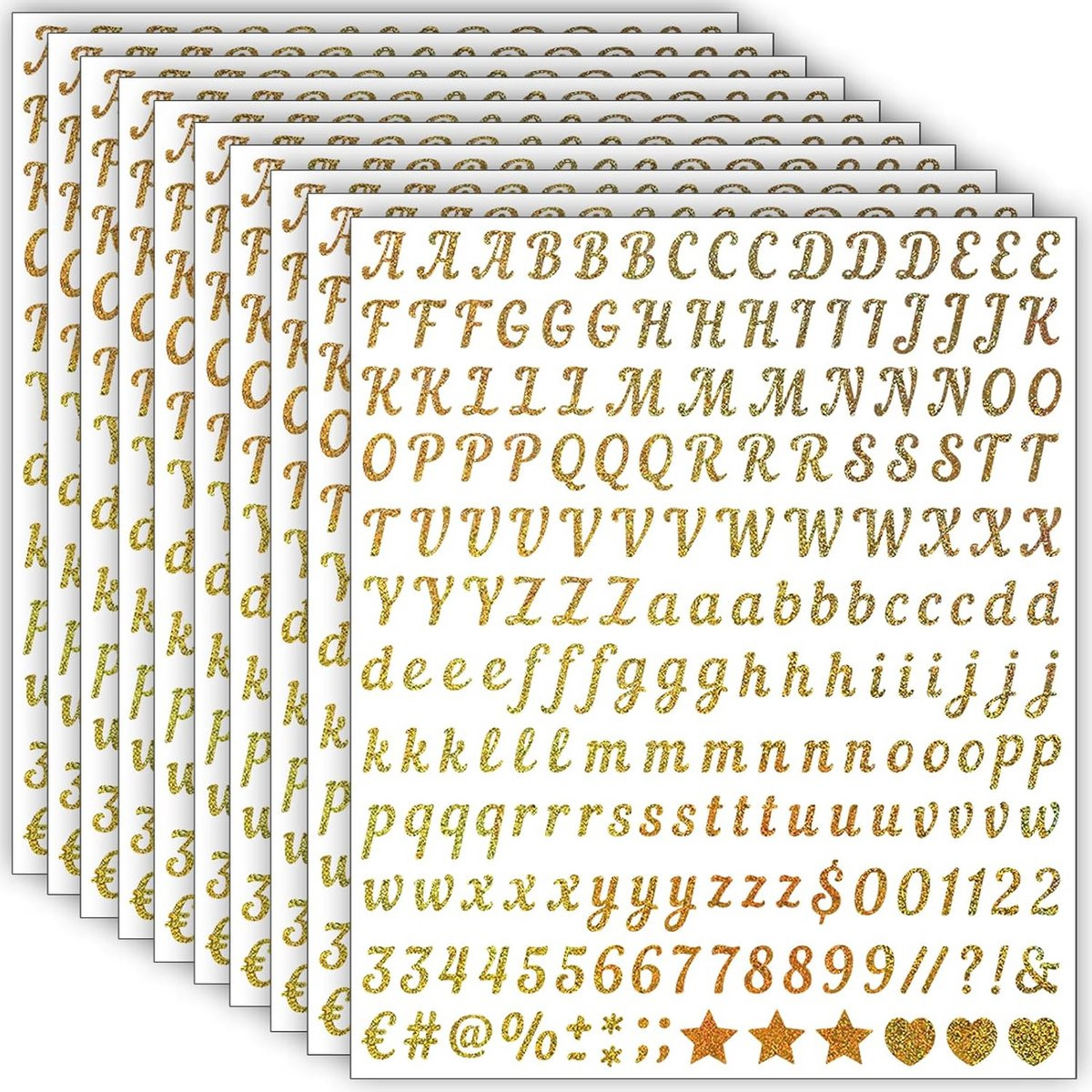 2000 Zelfklevende Glitter Letter- en Cijferstickers van Goud Vinyl, 13mm