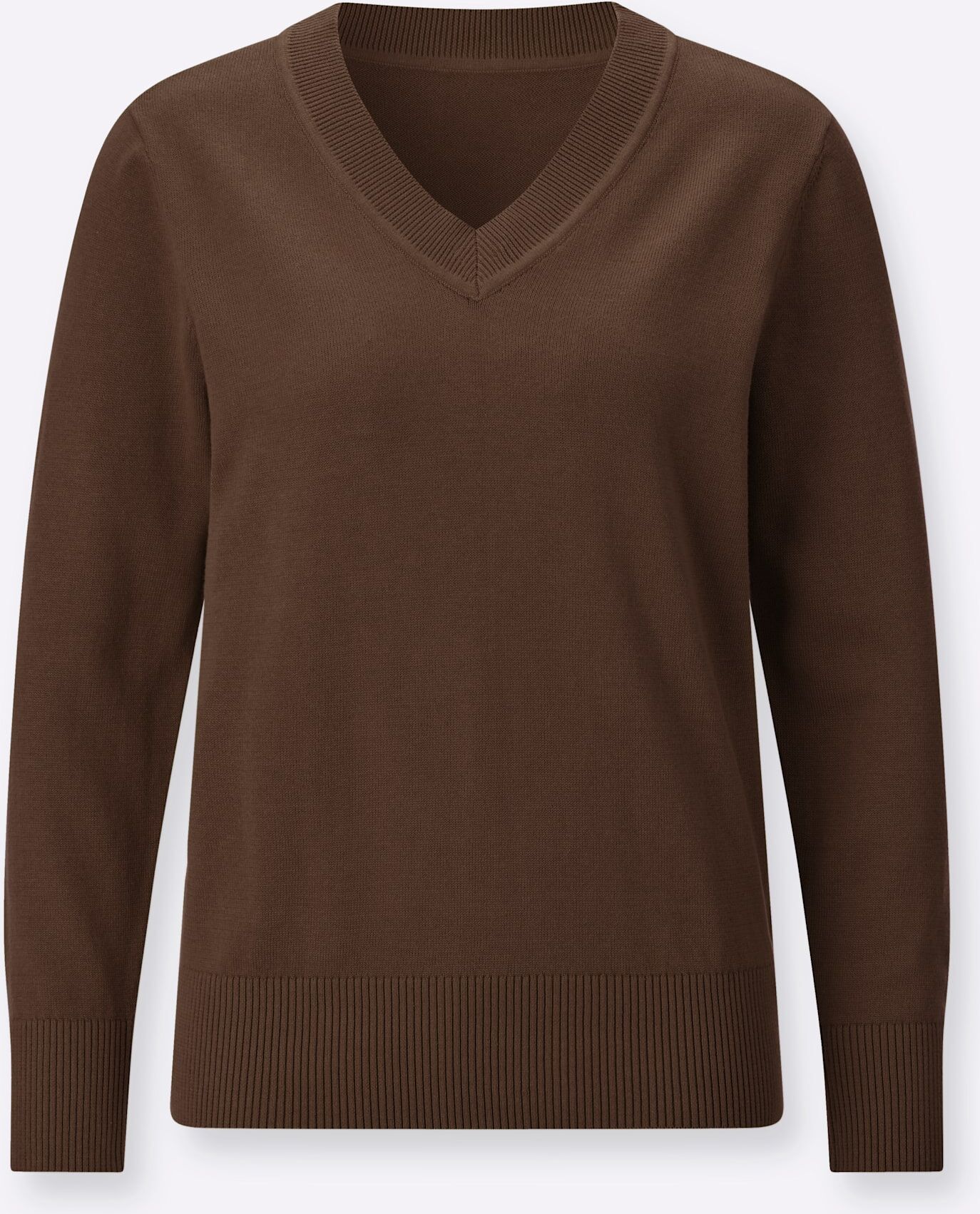 V-Ausschnitt-Pullover CLASSIC BASICS "V-Ausschnitt-Pullover", Damen, Gr. 46, braun (beige), 100% Baumwolle, unifarben, Pullover V-Ausschnitt-Pullover