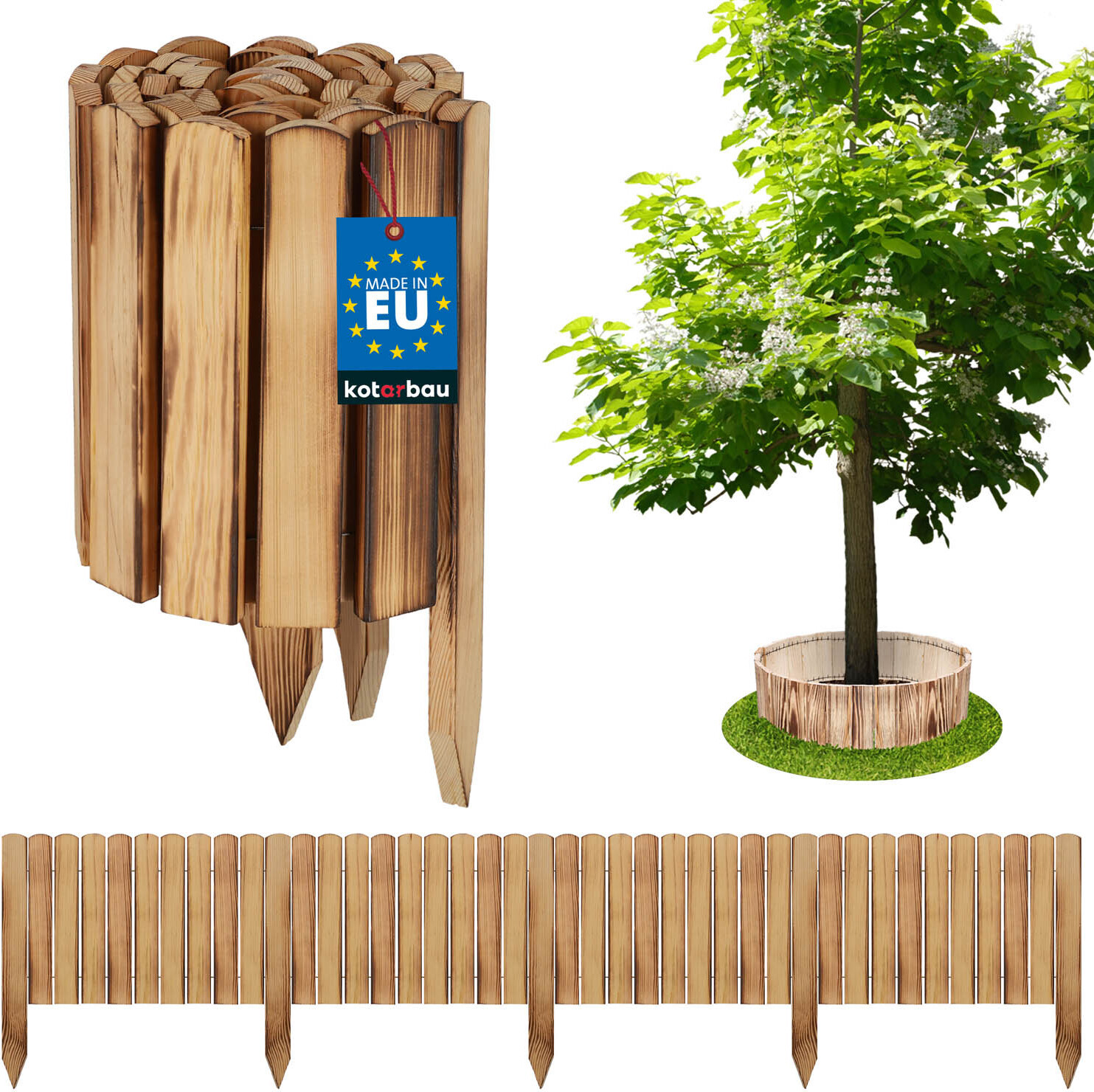 KOTARBAU Bloembedrand van gebrand hout - 200 x 30 cm - Tuinafscheiding en borderrand