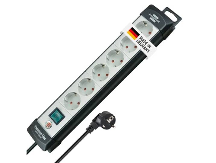 BRENNENSTUHL 1951560101 - Base múltiple Premium-Line Gris Claro/Negra Con varias posibilidad de instalación y fijación (6 Tomas y 5 m)