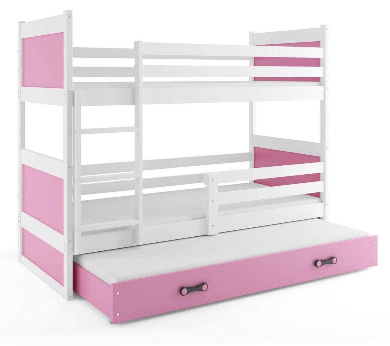BMS Etagenbett für Kinder Rico Weiß Rosa 3 Schlafplätze