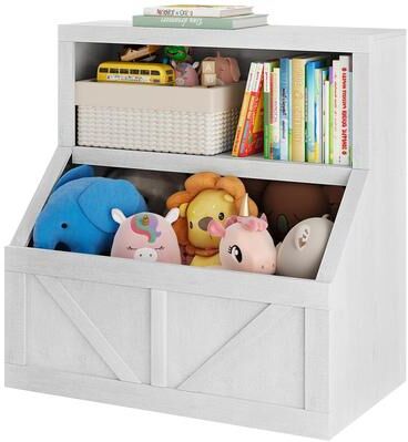 Garvee Kids Toy Storage Cabinet and Bookshelf, Wooden 2-Tier Organizer with Large Cubbies