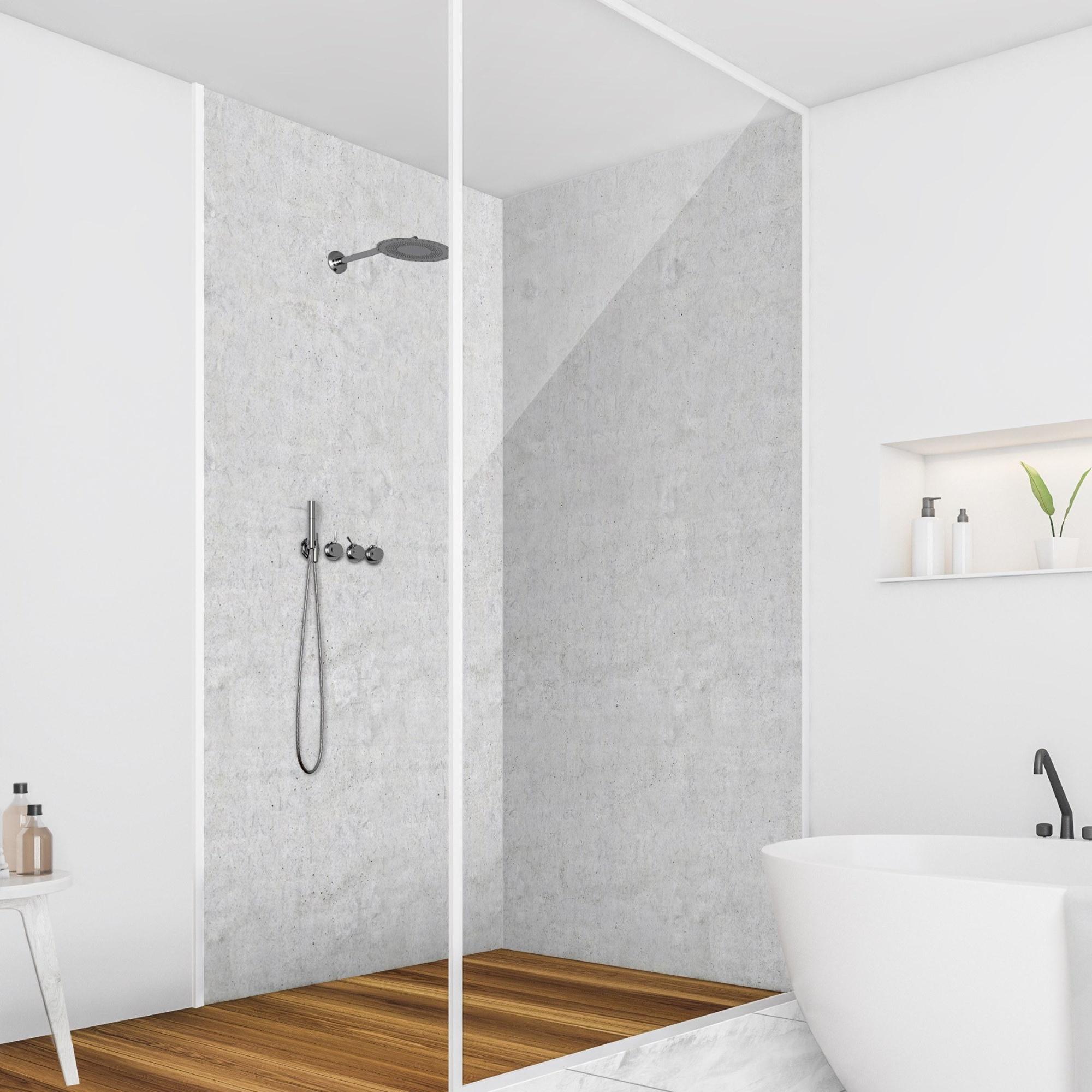 Duschrückwand mit Motiv selbstklebend - 0.35 mm Wandpaneel wasserfest Zement grau Steinoptik Industrial Badrückwand fugenlos Smart matt 110x210 cm