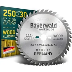 1x HM Kreissägeblatt - 250 x 3.2/2.2 x 30 Z48 WZ GW | Bayerwald HM Tischkreissägeblätter WZ