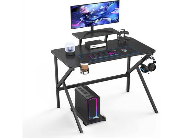SUPFINE Bureau Gaming 100x55x74cm Bureau Gamer avec Plateau en PVC Table de Jeu Ergonomique avec Porte Gobelet MEUBLE