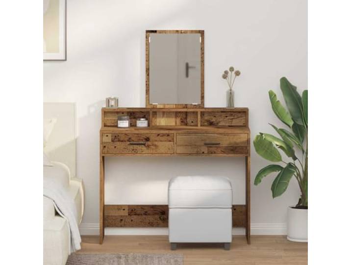 HKQWPBF Schminktisch Altholz 100 x 41 x 140 cm Holzwerkstoff mit Spiegel Robustes Holzwerkstoff, mehrere Schubladen, große Spiegel, matt glänzende Oberfläche, viel Stauraum