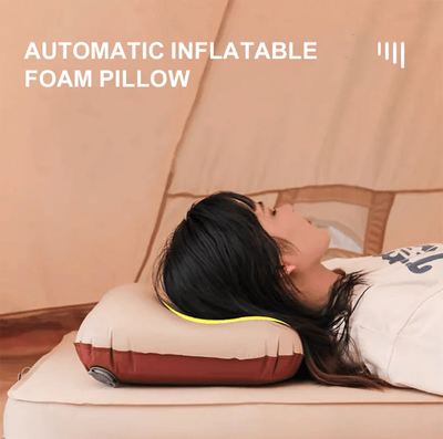 Inspire Essentials Westtune Portable Self Inflating Camping Pillow Compact Travel Design khaki
