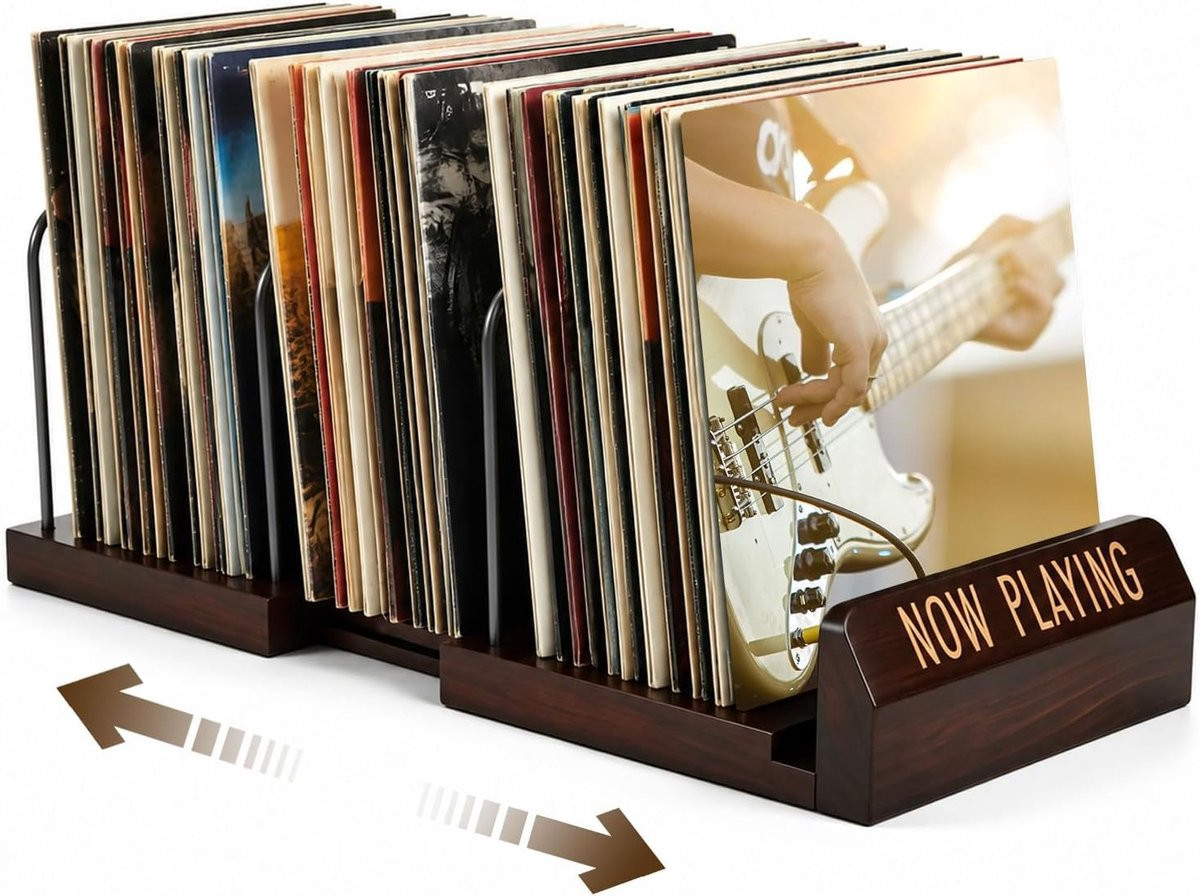SnelShoppen Houten LP Stand voor 30-70 Vinylplaten met Verstelbare Planken