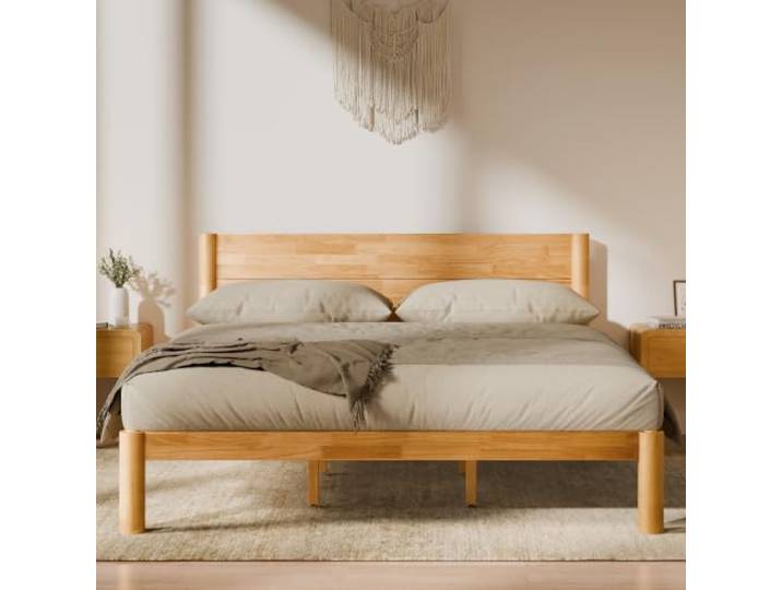 FLEXISPOT Massivholzbett JAPANDI Bettgestell werkzeuglos, bis 700kg Futon Bettgestell 180x200, Gummibaumholz, japanisches bett, inkl. Lattenrost, Zapfenverbindung, 10-jährige Garantie, Hako G2