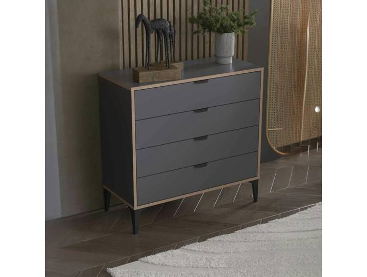Commode 4 tiroirs en bois mélaminé BYRON - Anthracite
