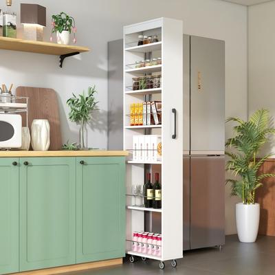 Abrihome 7 Tier Multi-functional Pull-out Storage Single-sided Open Shelf with Casters