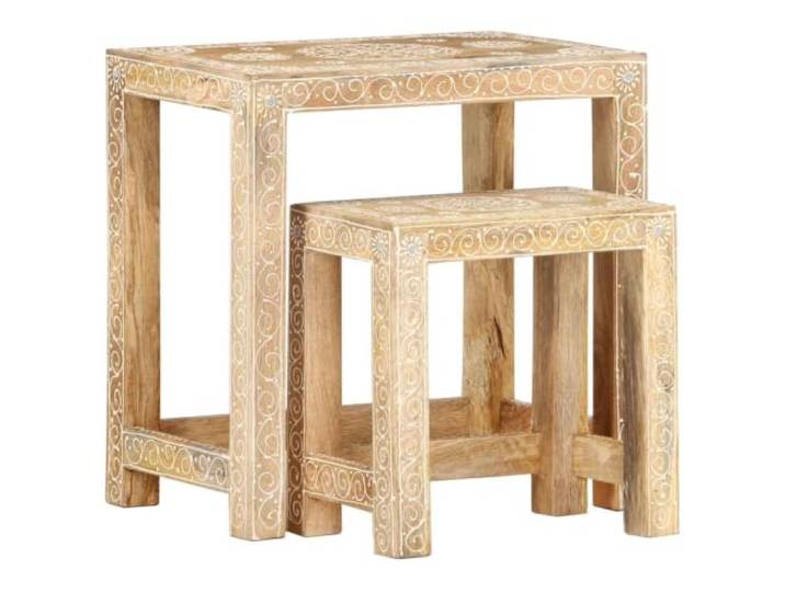 GPWERSDF 2-TLG. Beistelltisch-Set Massivholz Mango Handbemalt, Rustikaler Look, Einzigartige Holzmaserung, Für Wohnzimmer