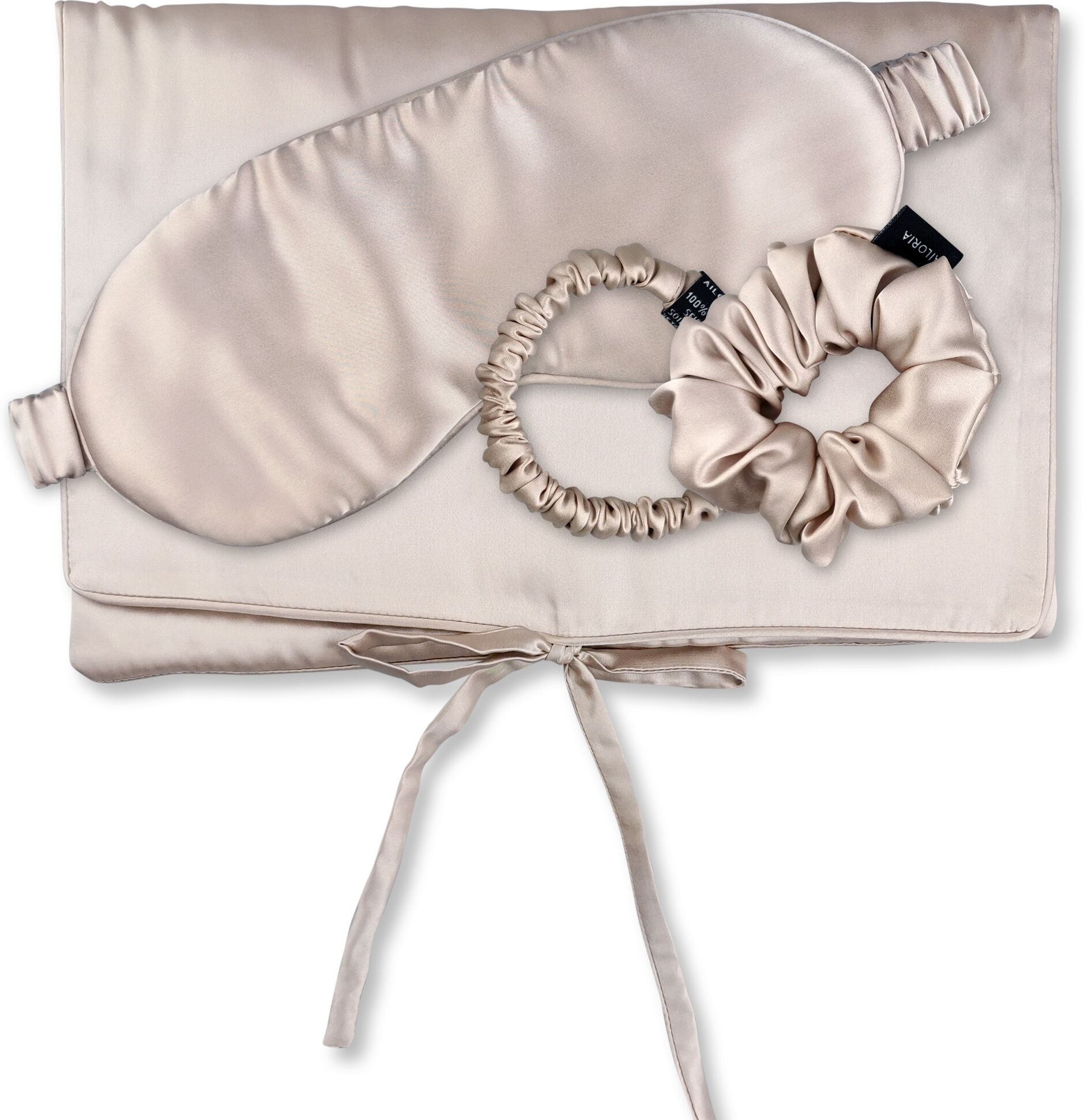 Seidentuch AILORIA "Tasche, Schlafmaske, Scrunchie S & Scrunchie M TRAVEL SET", Damen, beige, Obermaterial: 100% Seide silk., Modetücher