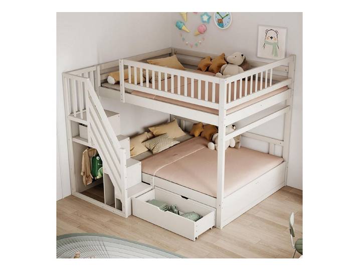 LuxusKollektion Kinderbett Kinder Etagenbett 140x200 cm mit Treppe