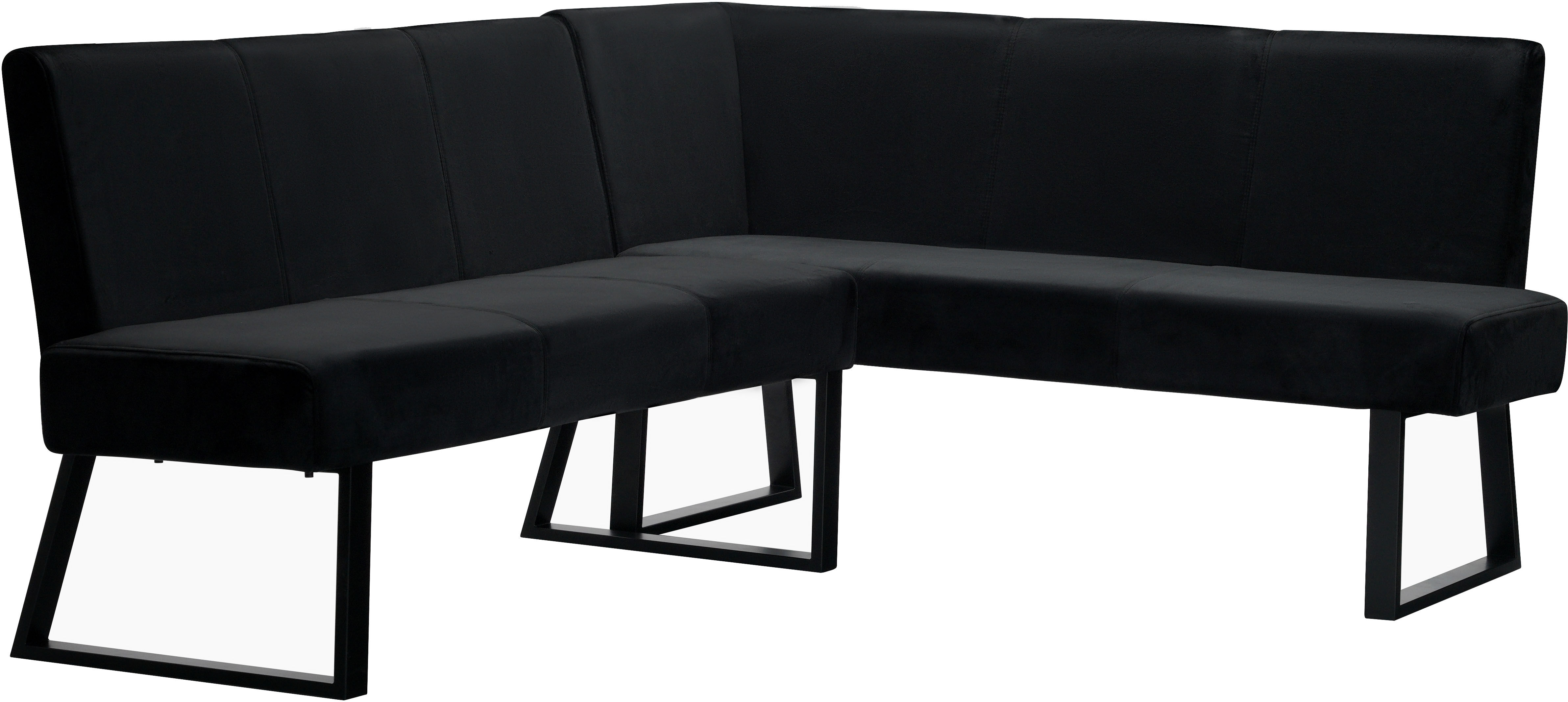 Eckbank GOODPRODUCT "Gladiole", schwarz, B:202cm H:84cm T:61,5cm, Polyester, Sitzbänke, Eckbank, mit Taschenfederkern, schwarzes Metallgestell, Breite 190 cm schwarz B/H/T: 202cm x 84cm x 61,5cm, Samtvelours