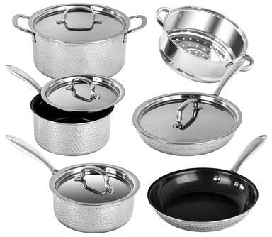 Granitestone Stainless Steel Hammered 10 Piece Nonstick Cookware Set