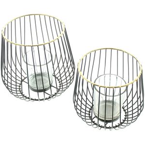 Frank-Flechtwaren Windlicht 229806, Modern, Teelichthalter, aus Metall / Glas, 11 x 11 cm / 13 x 13 cm (ØxH), 2 Stück