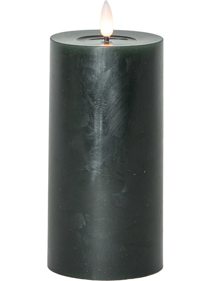 STAR Trading LED-Windlicht "Flamme Flow Pillar" in Dunkelgrün - (H)17,5 x Ø 7,5 cm - onesize
