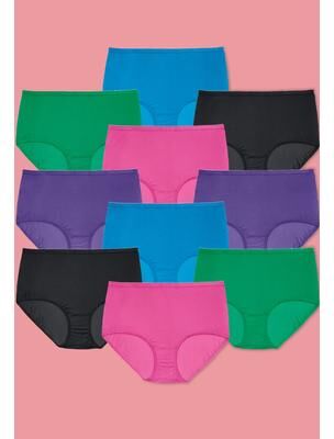 Plus Size Women's Full Coverage Cotton Brief 10-Pack by Comfort Choice in Bright Pack (Size 10) Underwear