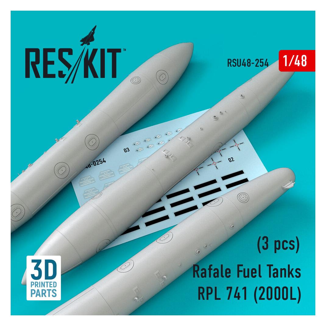 ResKit Rafale Fuel Tanks RPL 741 (2000L) (3 pcs) (3D Printed) (RSU48-0254)