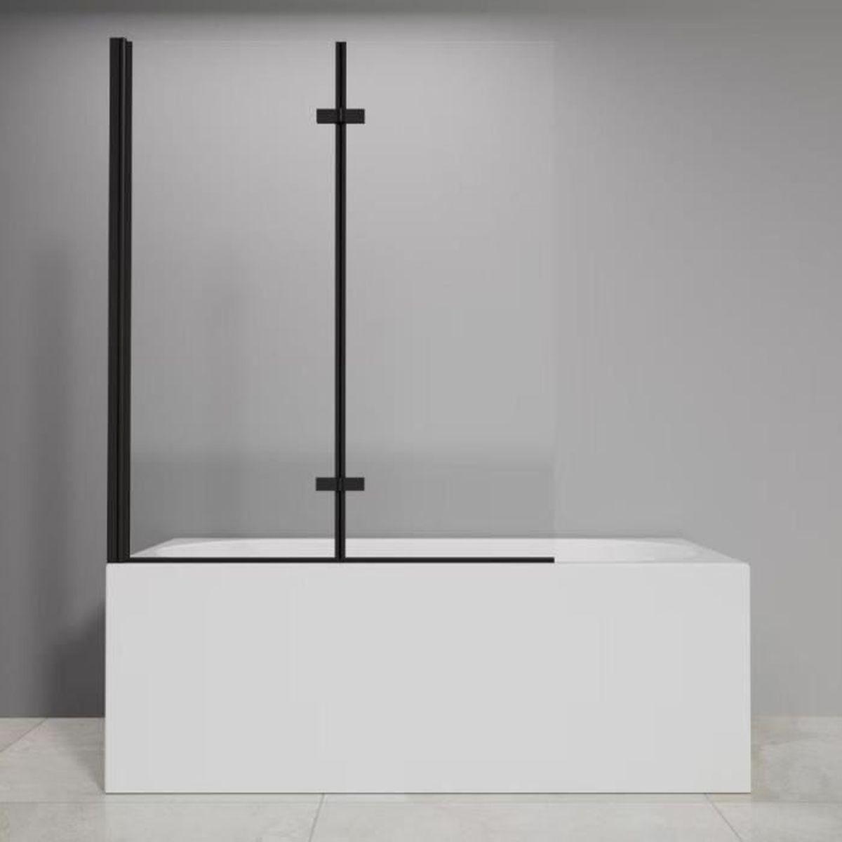 GELCO DESIGN Maggy Duschabtrennung für Badewanne mit 2 klappbaren Drehtüren, Schwarz matt, 100 x 140 cm