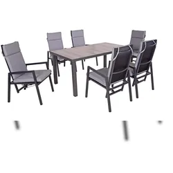 DELUKE Garten-Sitzgruppe FELIX 7-tlg. - Kunststoff, Schwarz | Gartenmöbel-Set Gartengarnitur Garten-Essgruppe mit Stühlen und Esstisch