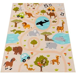 KINDERTEPPICH Waschbar, mit Safari‐Straßen‐Muster, Mehrfarbig, 200 x 290 cm
