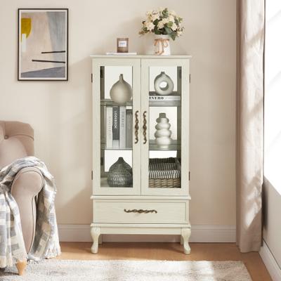 GREATPLANINC Lighted Curio Cabinet, Multipurpose Glass Display Cabinet, Corner China Cabinet with Adjustable Shelves, 2 Doors & 1 drawer