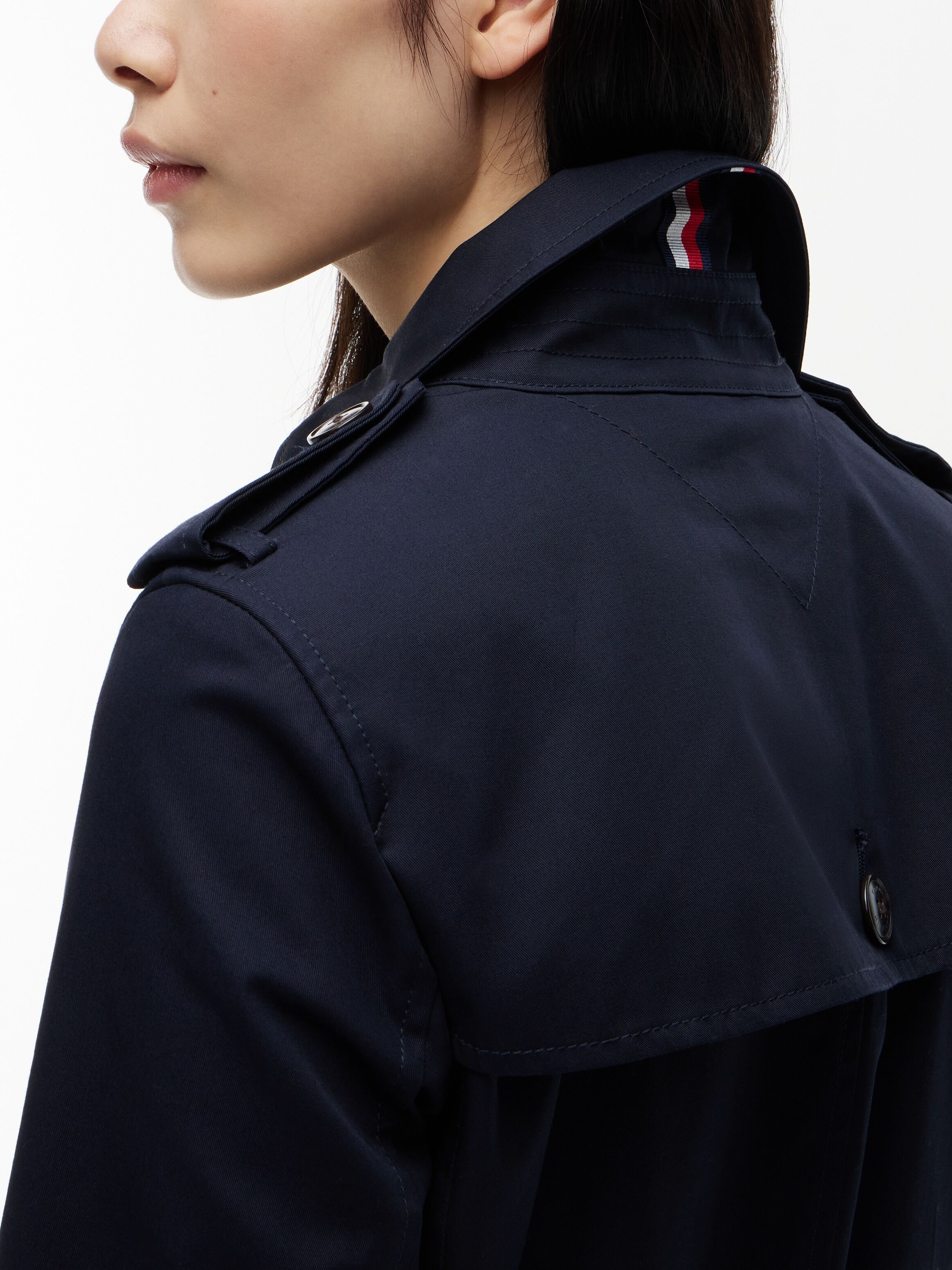 Langjacke TOMMY HILFIGER "HERITAGE SINGLE BREASTED TRENCH", Damen, Gr. XS (34), blau (midnight), Web, Obermaterial: 100% Baumwolle, unifarben, tailliert Po-bedeckend, 2-Naht-Ärmel gerader Abschluss, Jacken Langjacke, mit den typischen Trenchcoat-Details m