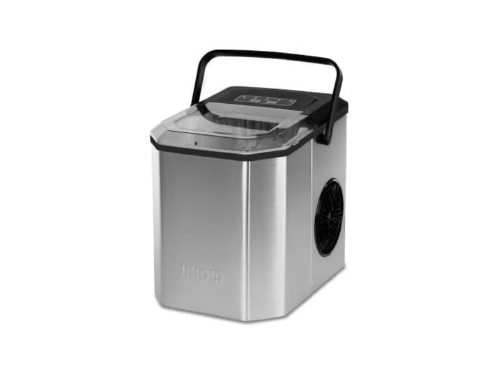 UNOLD Eiswürfelmaschine Erik – 60 Würfel/Std., Edelstahl-Gehäuse, Selbstreinigungsfunktion & 2 Würfelgrößen – Kompakter Eiswürfelbereiter mit Tragegriff
