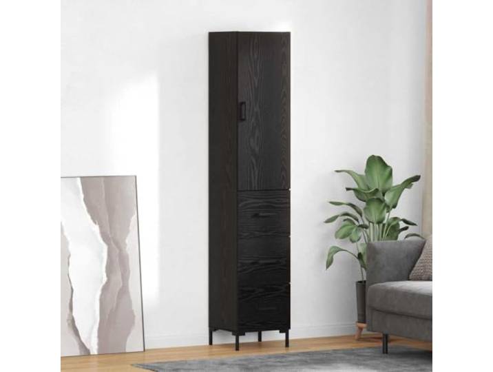 RJPLMFV Highboard, modern, Holz, Schwarz, 34,5 x 34 x 180 cm Langlebiges Holzwerkstoff, quadratische Eisenbeine, Regale und Türen, für Wohnzimmer oder Esszimmer