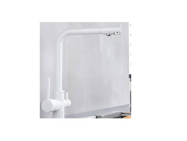 Messing-Wasser-Küchenarmatur Küchenmischbatterien mit zwei Griffen for heißes und kaltes Trinkwasser, 3-Wege-Filter(White)