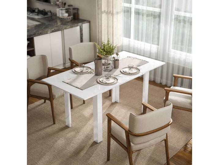 Table repas - MINIMAL - Extensible 120-160 - Blanc laqué - MDF - 4-6 places