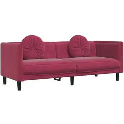 vidaXL Sofa mit Kissen 3-Sitzer Weinrot Samt