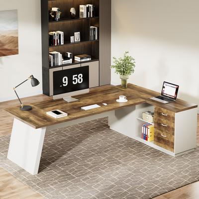 YUZHOU 78.7-Inch L-Shaped Executive Desk Computer Desk with File Cabinet