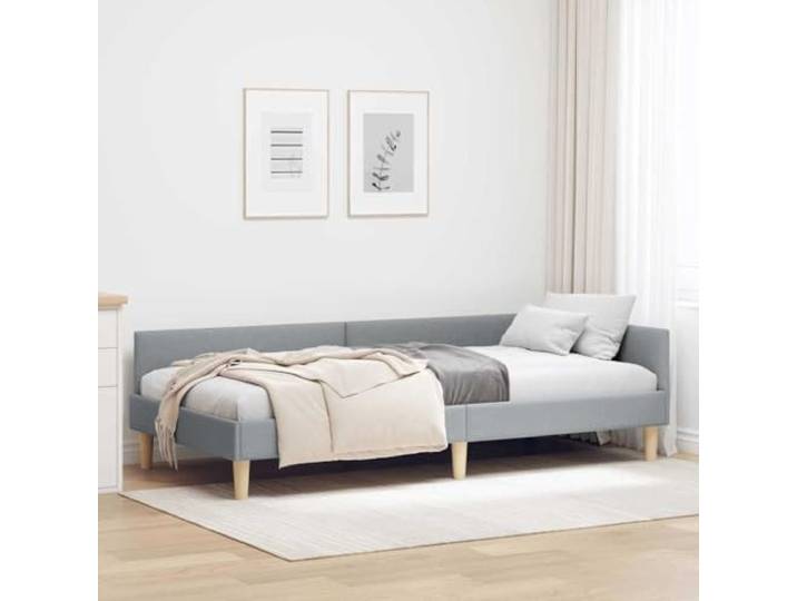 YUTAASU Stoff-Eckbettgestell Hellgrau 90 x 200 cm L-Form Tagesbett, Sperrholz Konstruktion, Wendbares Kopfteil, Multifunktional