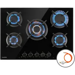 Goldflame 5 Gaskochfeld 5-flammig Messing-Brenner Glaskeramik schwarz
