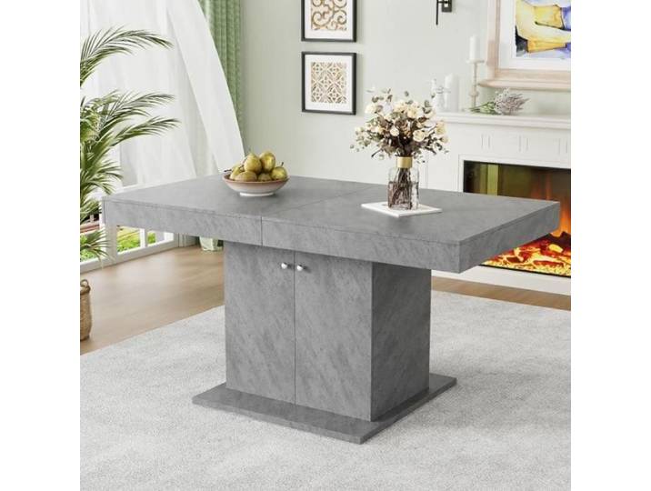 Table à manger gris laqué fonctionnelle Extensible 140/180cm télescopique rangement