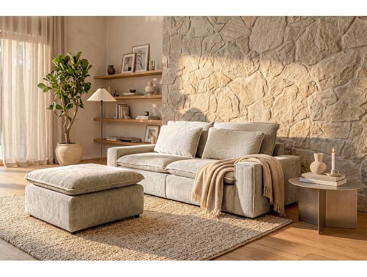 Polsterhocker 90 x 46 x 90cm Beige Cordstoff Rabia: Beige