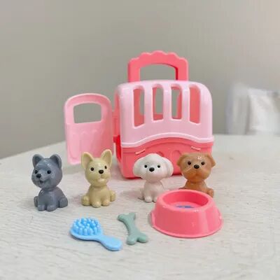 Perfect Picks Market Dog Puppy Toy Set For Kids, Mini Pet Care Play Kit With Cage, Grooming & Feeding Toys For Toddlers pink