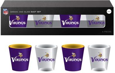 Evergreen 4-Piece Ceramic and Glass 2 oz. Shot Glass Set, Minnesota Vikings