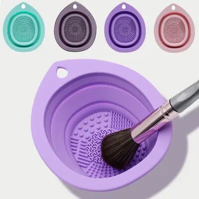 Discount Dollar Deals Silicone Makeup Brush Cleaner Folding Cleaning Bowl, Powder Puff Washing Soft Mat Beauty Tools Scrubber Box light Purple