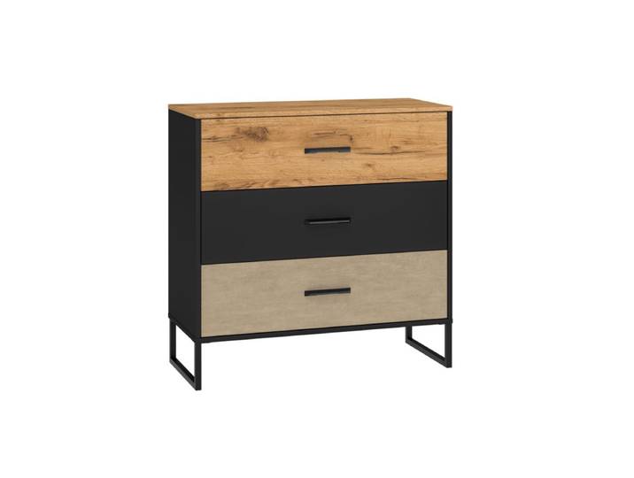 Commode 3 tiroirs Zoran Noir et Bois